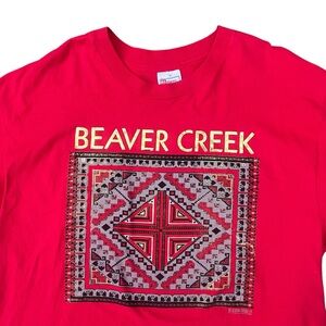 Vintage 90s - Hanes - Short Sleeve Beaver Creek Single Stitch *  T-Shirt Red XL